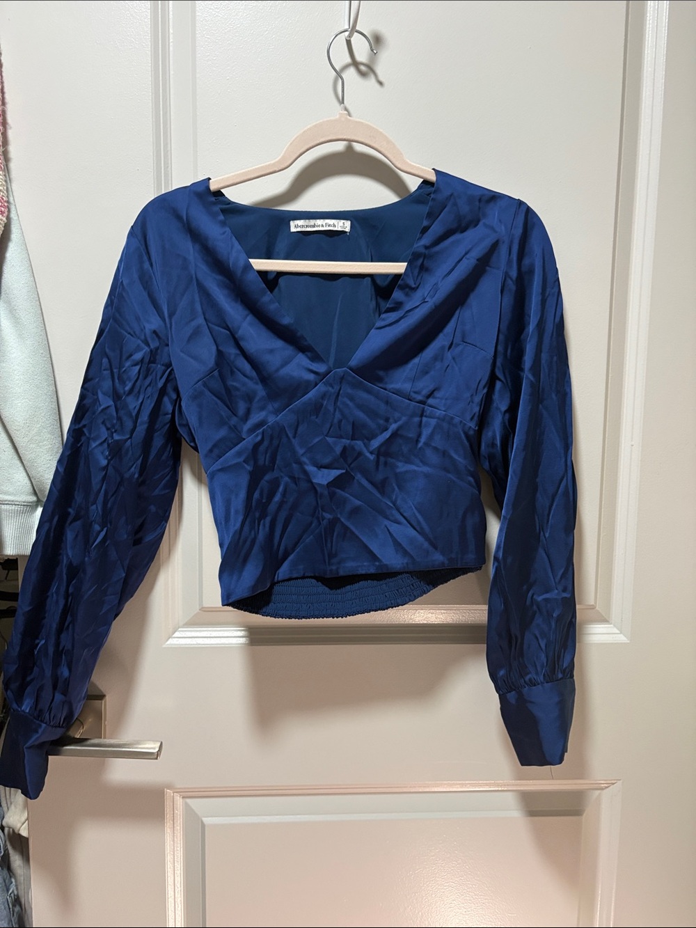 Abercrombie & Fitch Royal Blue V-Neck Long Sleeve Cropped Blouse